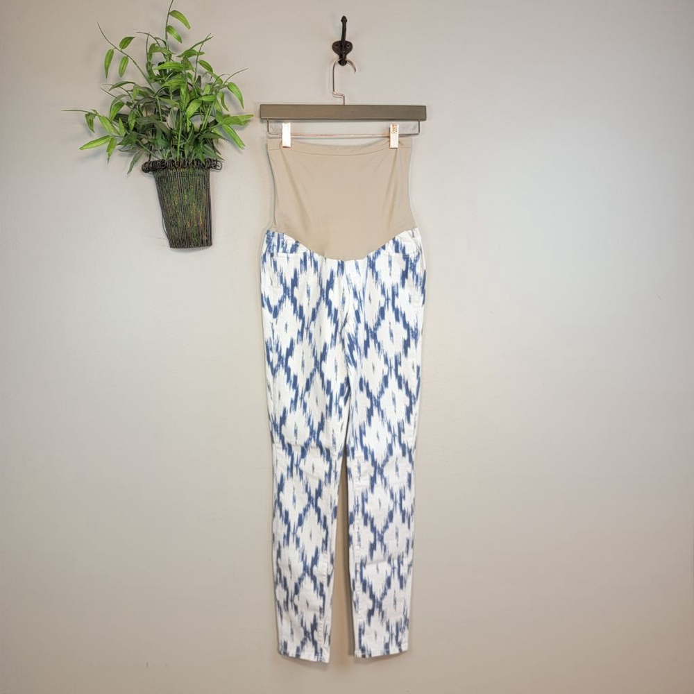 Paige 28 Verdugo Ultra Skinny Ikat Maternity Jeans White Blue Alexandria Jegging